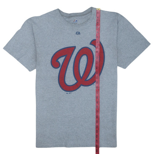 Majestic Men's Grey Washington Nationals Sports Logo T-Shirt Size L
