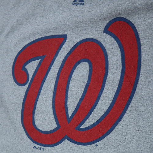 Majestic Men's Grey Washington Nationals Sports Logo T-Shirt Size L