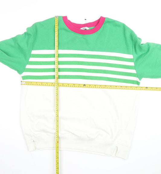 Next Women Green White Stripe Pullover Sweatshirt Size L Cotton Blend