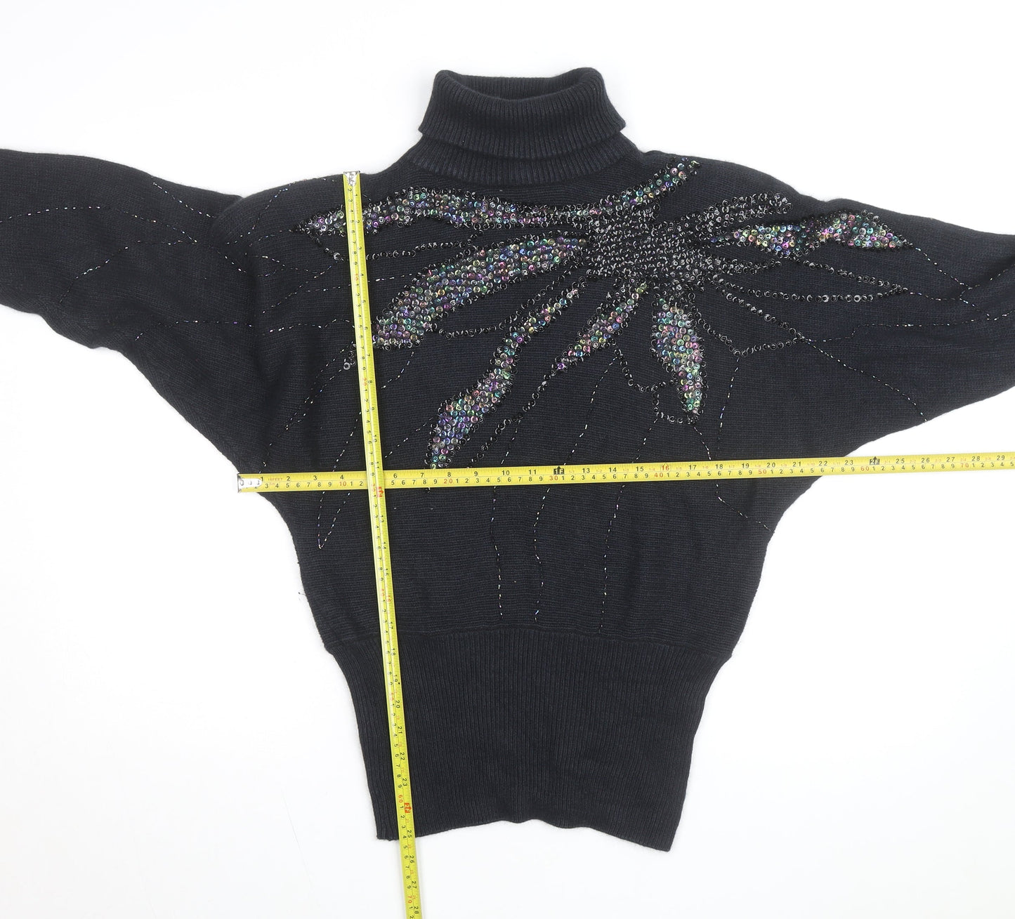 Sarah Cavender Womens Black Roll Neck Beaded Sequin Vintage Jumper M