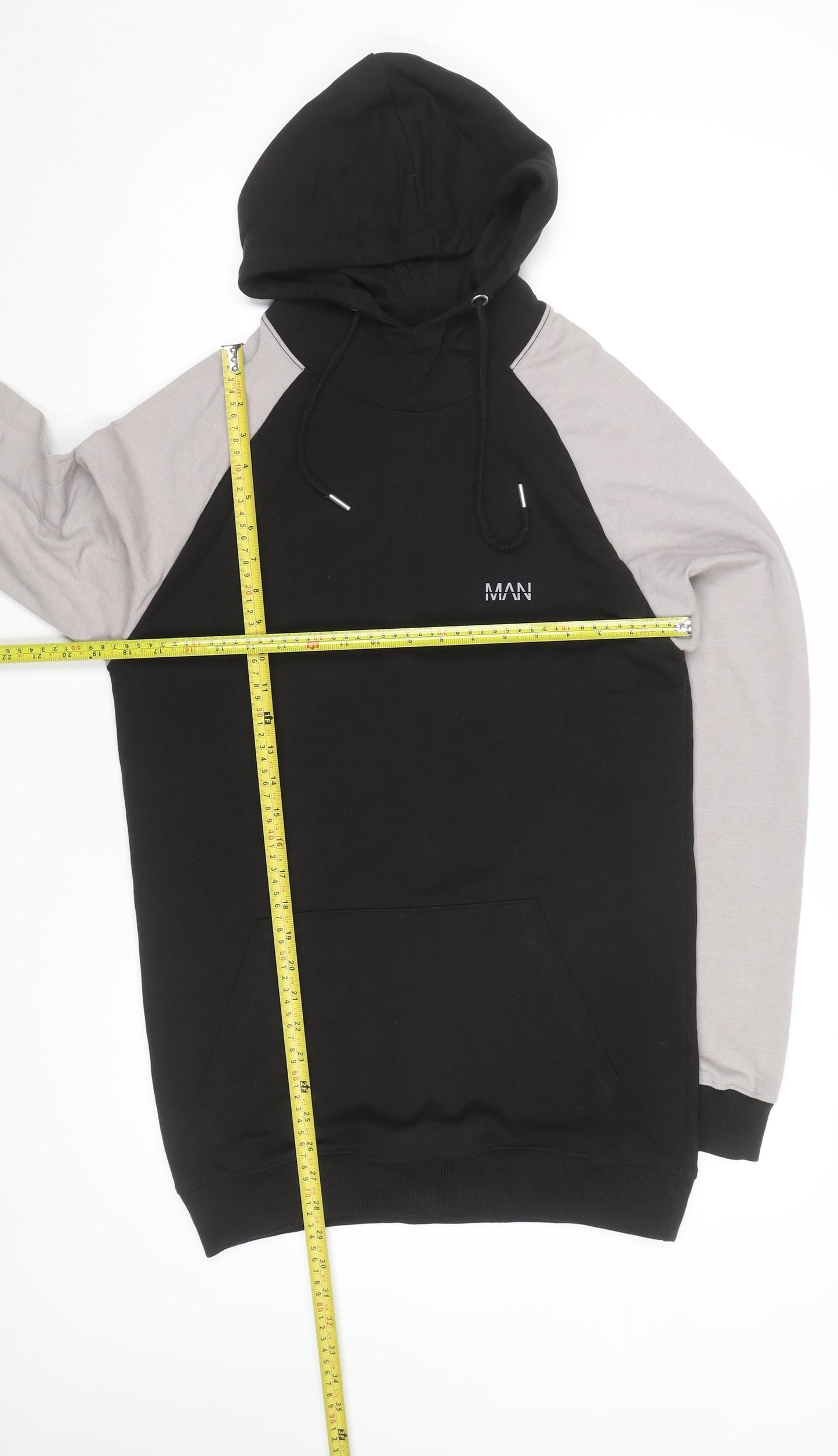 boohooMAN Men’s Black Grey Pullover Hoodie Size M Regular Fit