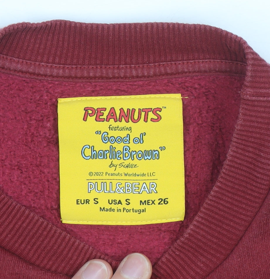 Pull & Bear Womens Red Peanuts Snoopy Sweatshirt Size Small