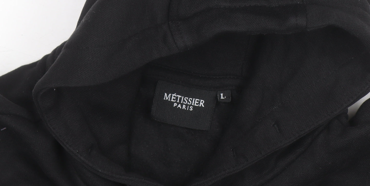 Métissier Paris Men's Black Pullover Hoodie Size L Fleece Logo Sweatshirt