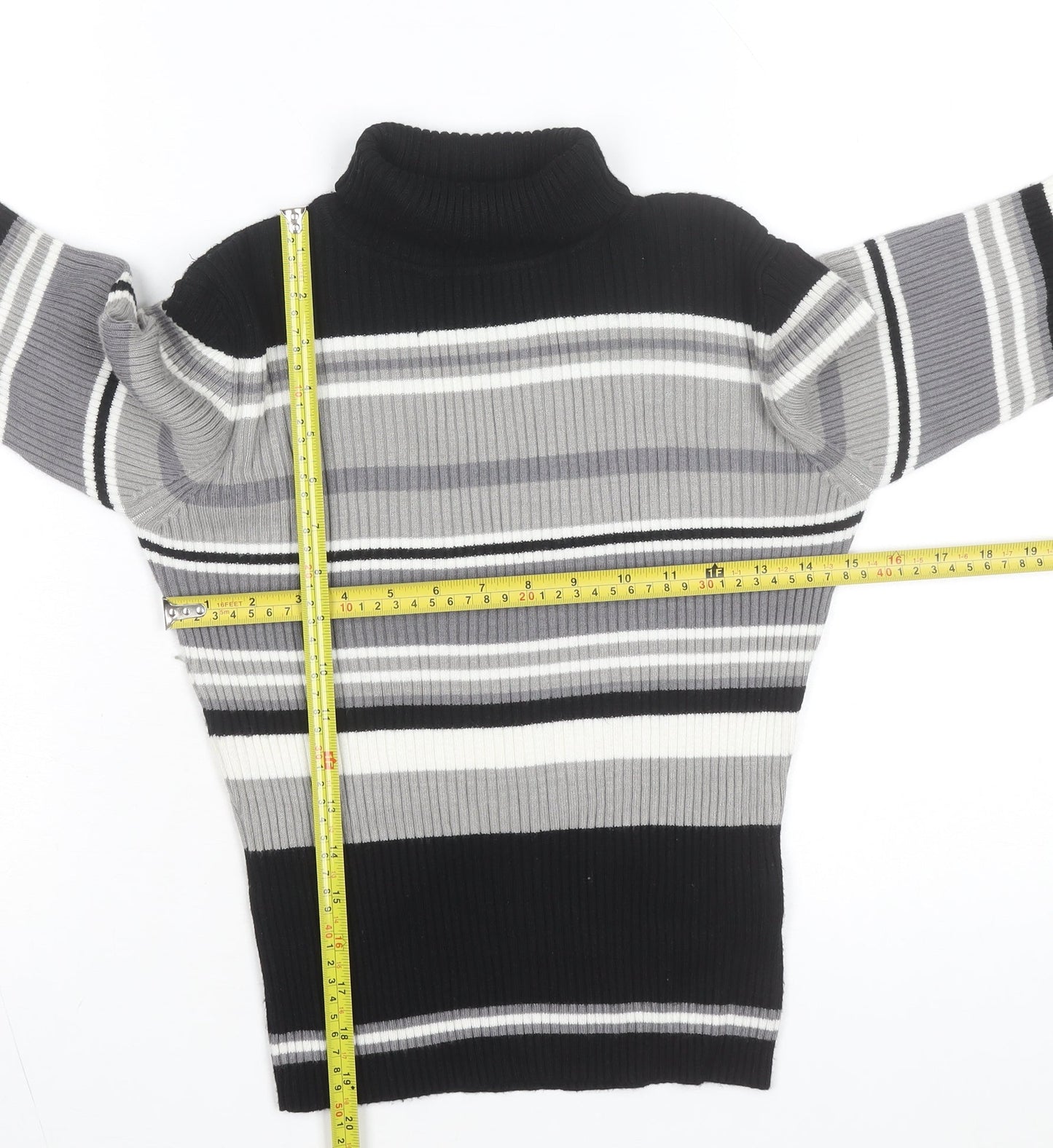VENUS Women's Black Grey Striped Roll Neck Jumper Size 18