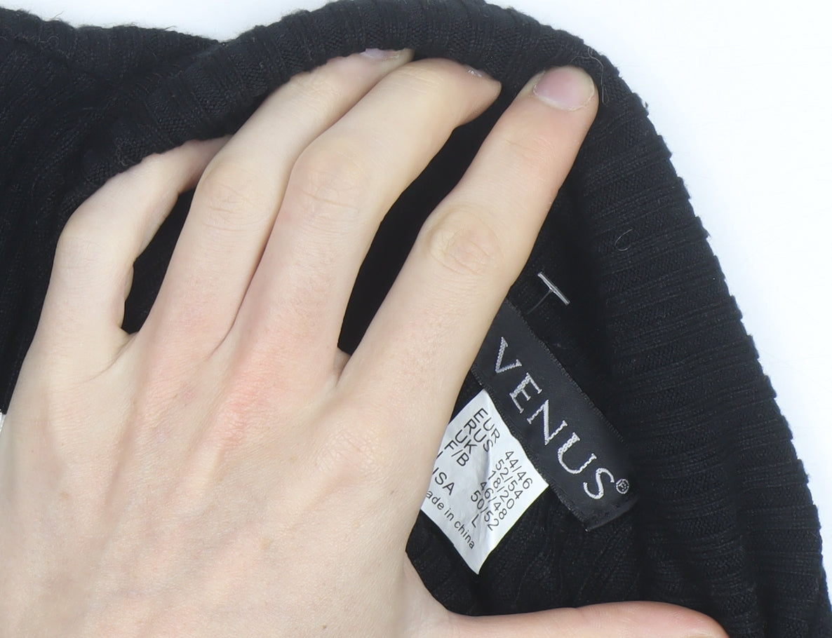 VENUS Women's Black Grey Striped Roll Neck Jumper Size 18