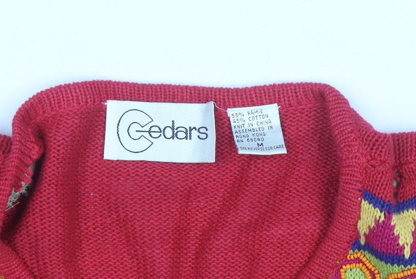 Cedars Womens Red Multicoloured Knit Fringe Jumper Size M