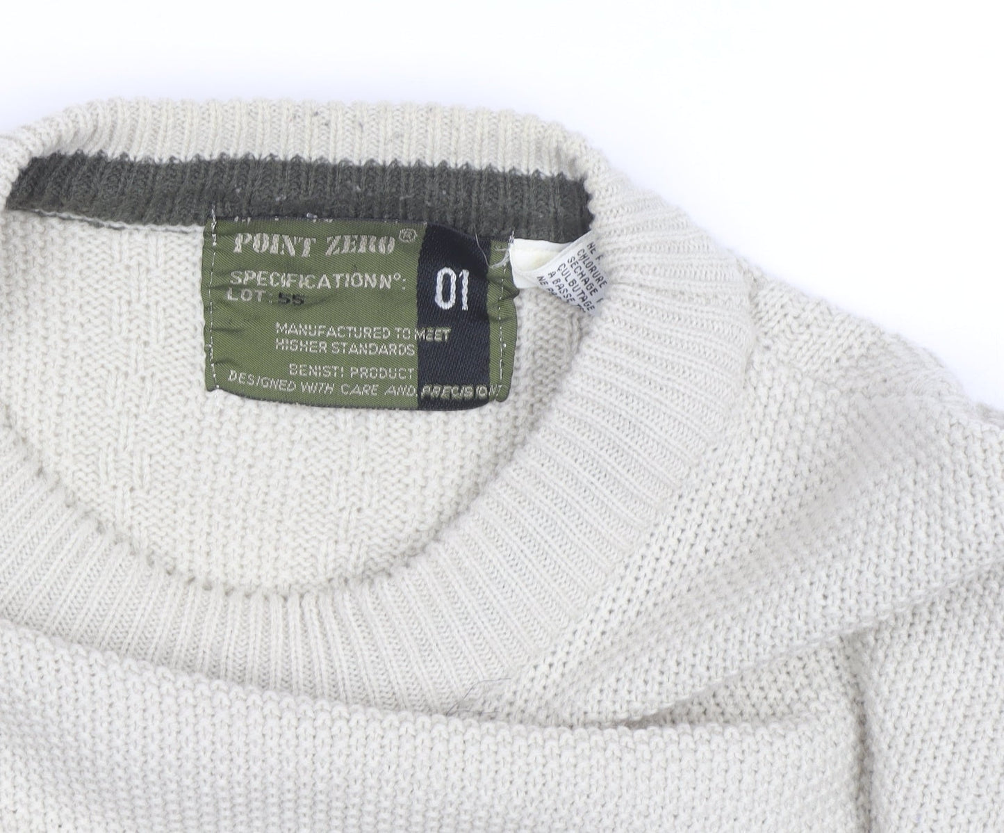 Point Zero Men Beige Crew Neck Cable-Knit Jumper M