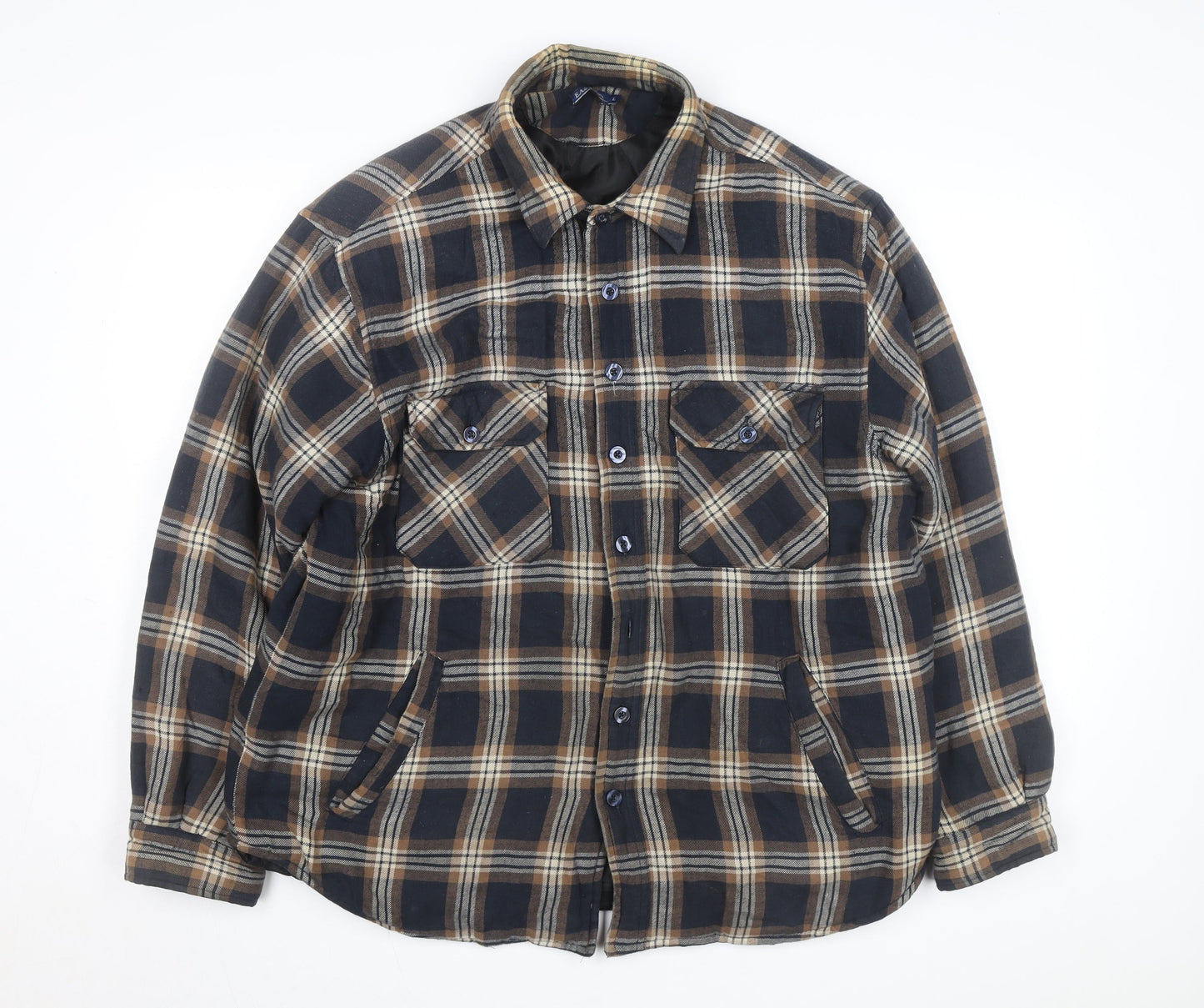 EASY Men’s Brown Check Flannel Button Jacket L