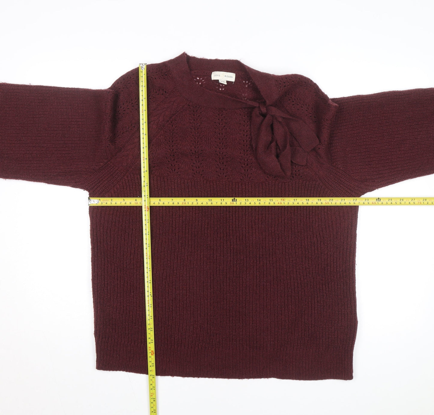 Love & Roses Women’s Red Bow Neck Knit Jumper Size 16