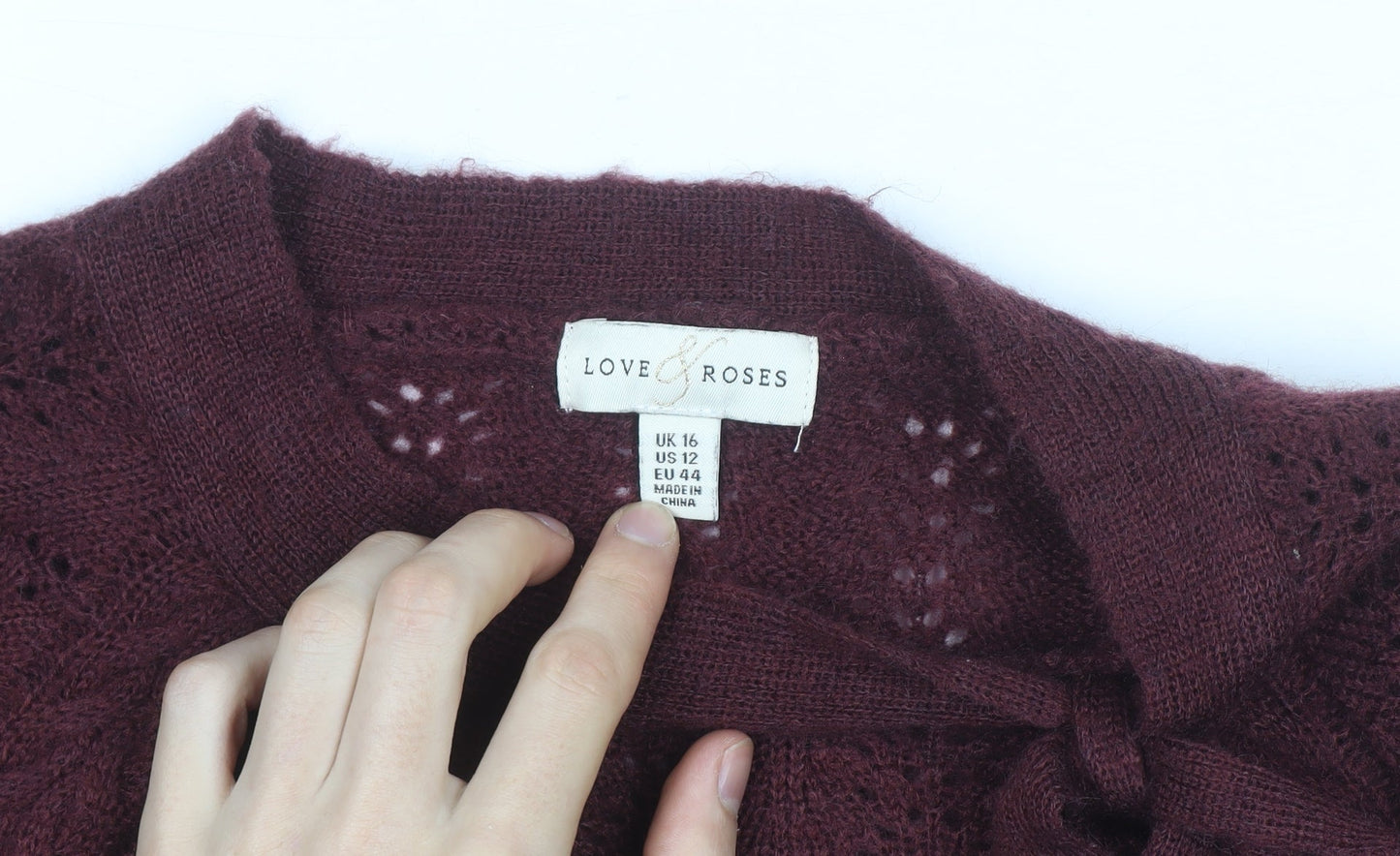 Love & Roses Women’s Red Bow Neck Knit Jumper Size 16