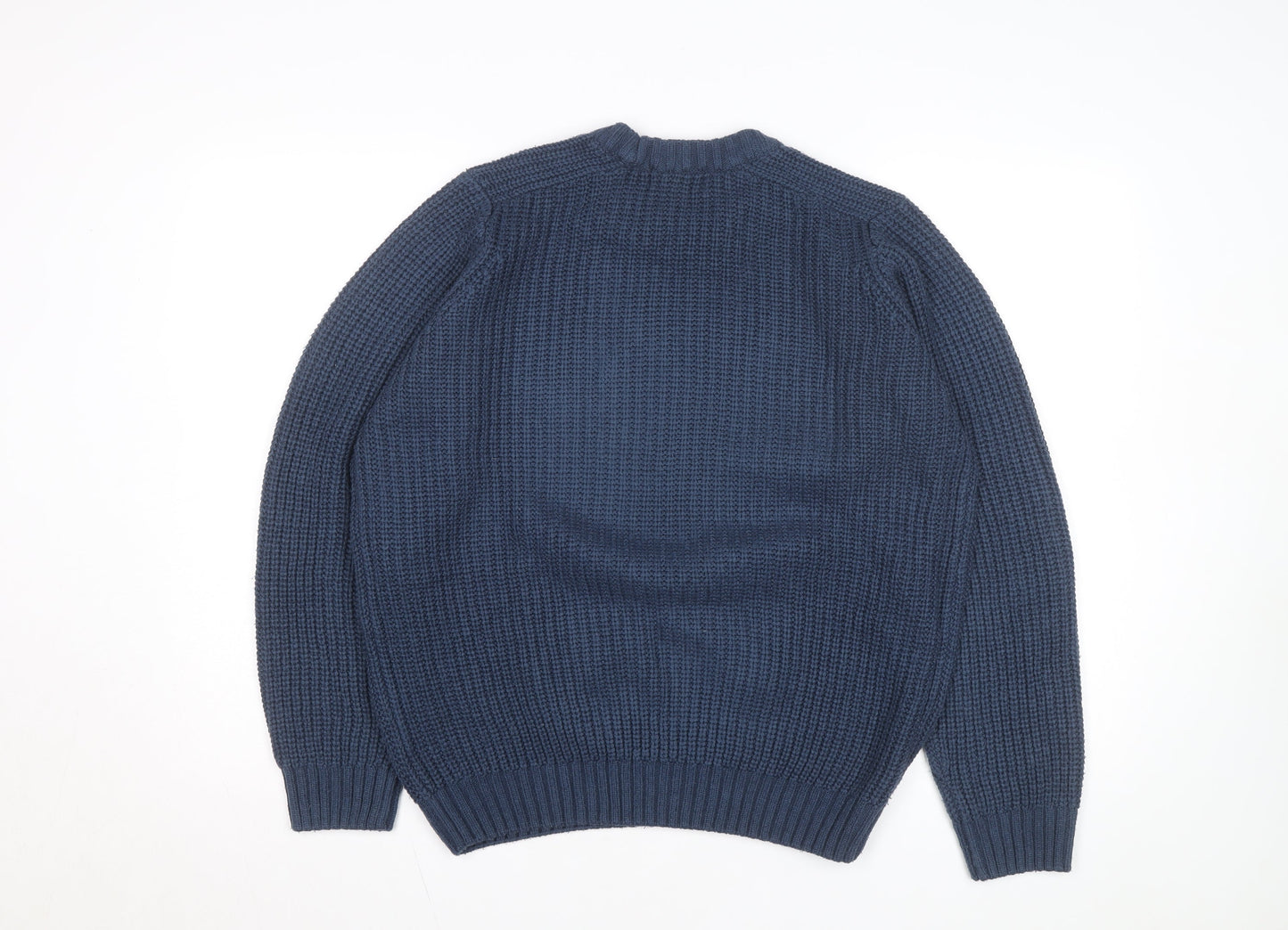 P.G. Field Men's Blue Chunky Knit Acrylic Crew Neck Jumper Size S