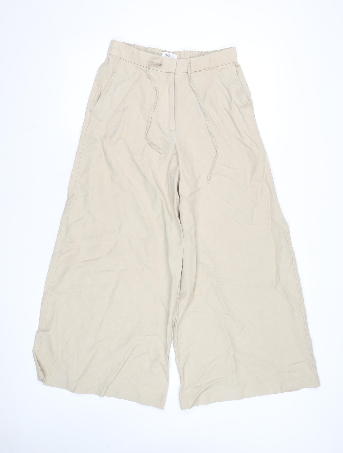 Marks and Spencer Womens Beige Wide-Leg Trousers Size 10 Regular