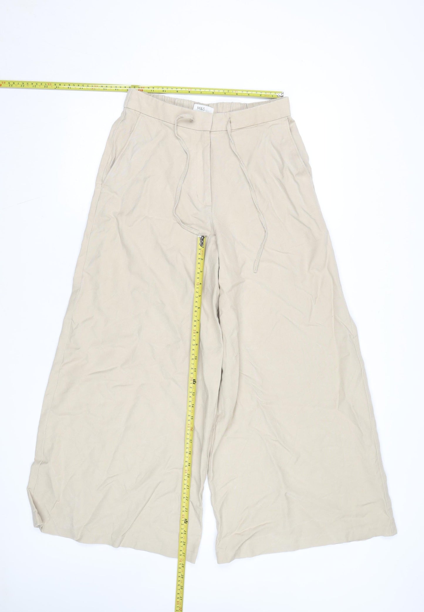 Marks and Spencer Womens Beige Wide-Leg Trousers Size 10 Regular