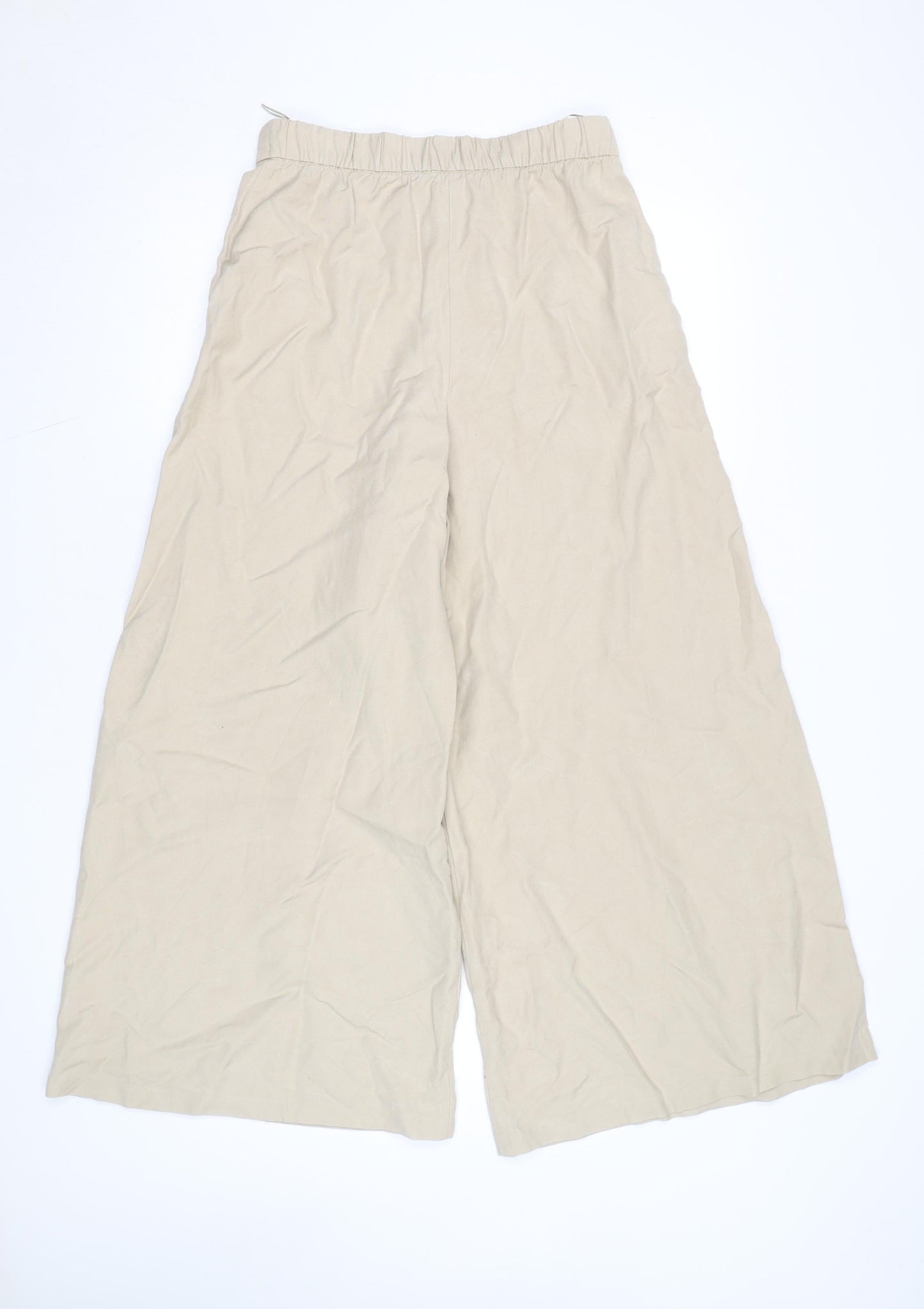 Marks and Spencer Womens Beige Wide-Leg Trousers Size 10 Regular