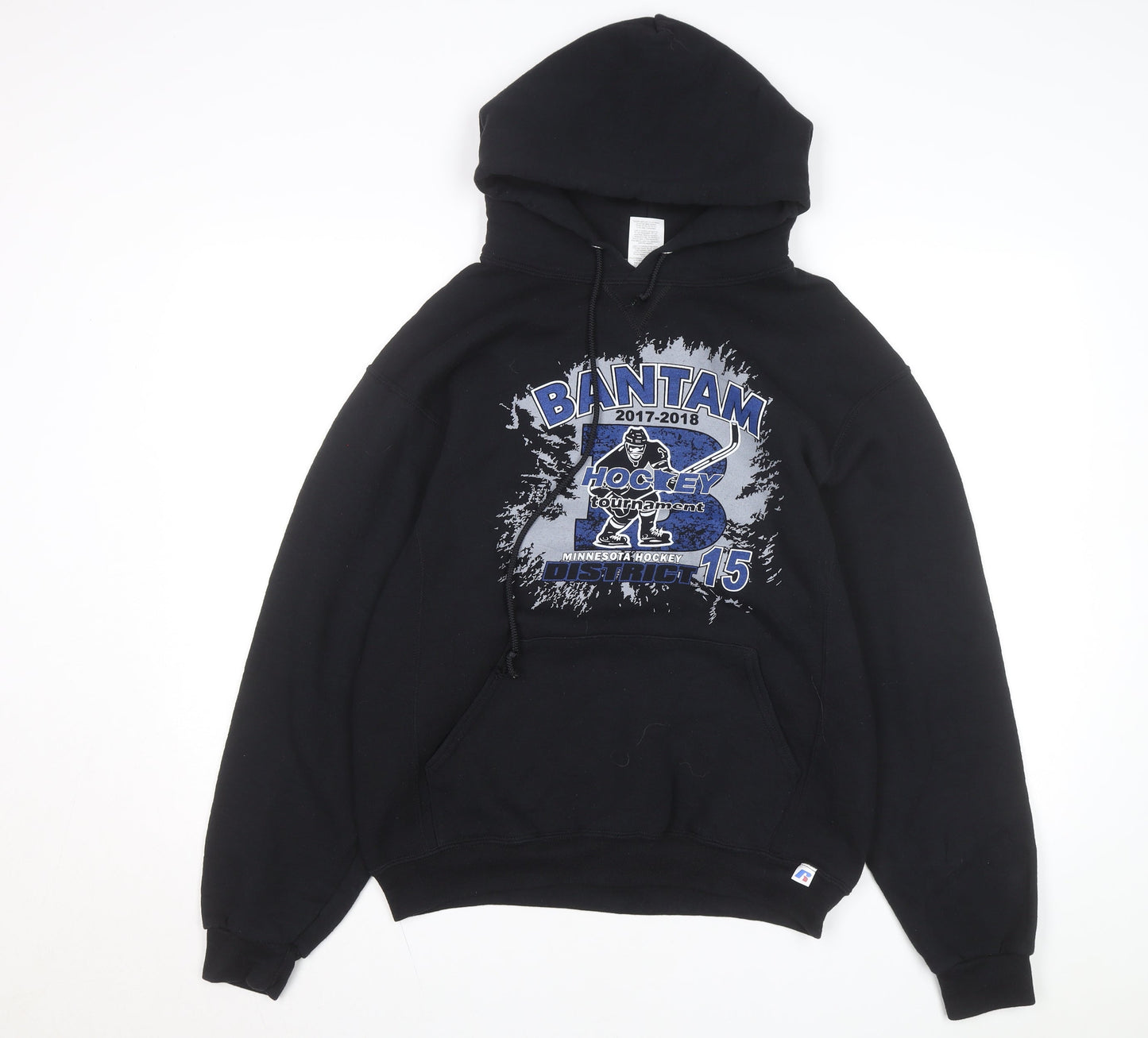 Russell Athletic Men's Black Pullover Hoodie Size M Graphic Print Sportswear