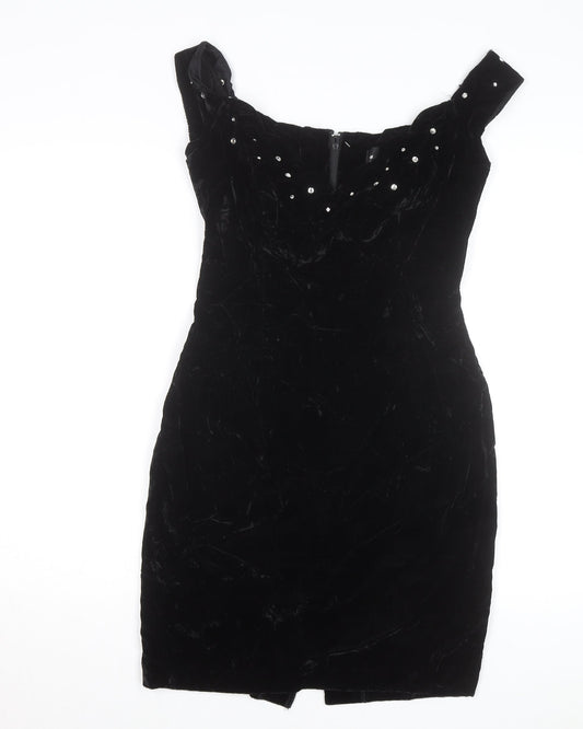 Molly Malloy Women’s Black Velvet Beaded Bodycon Party Dress Size 8