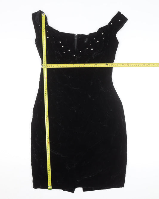 Molly Malloy Women’s Black Velvet Beaded Bodycon Party Dress Size 8