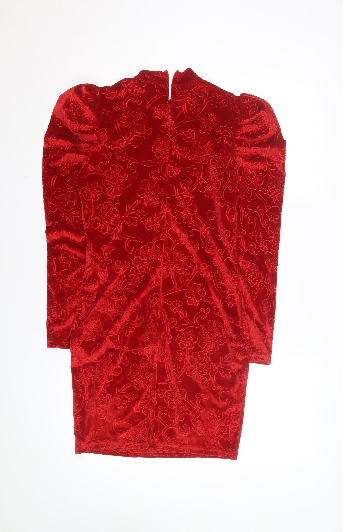 CBR Women's Red Velvet Floral Bodycon Party Dress M