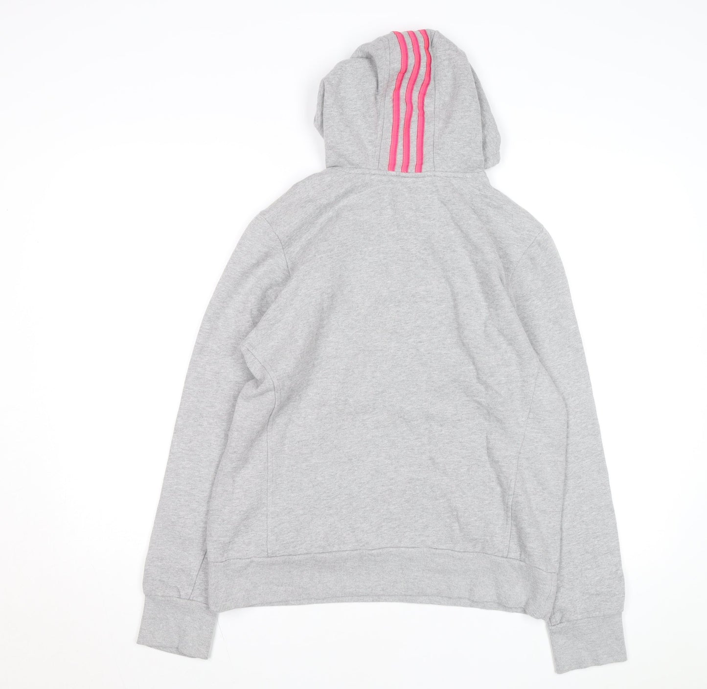 Adidas Womens Grey Hoodie Size L 16-18 Pullover Pink Logo Sportswear