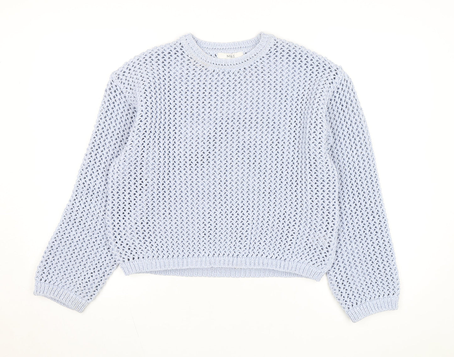 Marks and Spencer Women Blue Open-Knit Cotton Jumper Size M