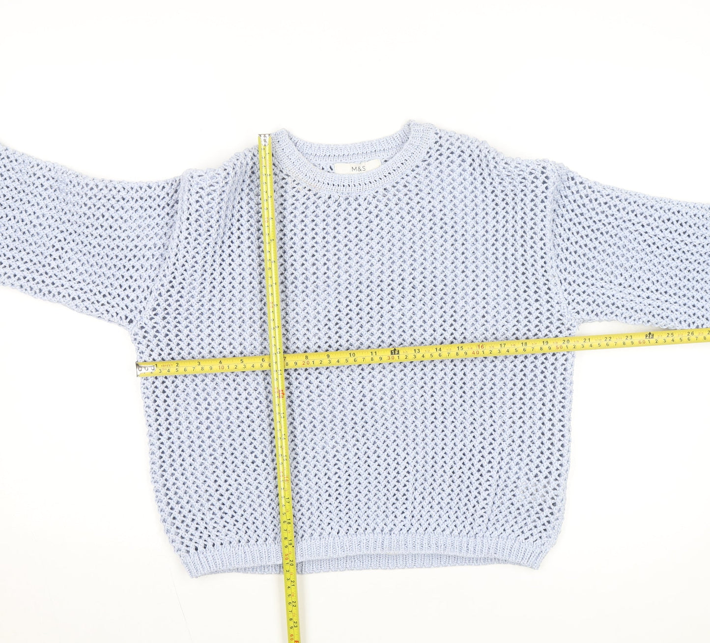 Marks and Spencer Women Blue Open-Knit Cotton Jumper Size M
