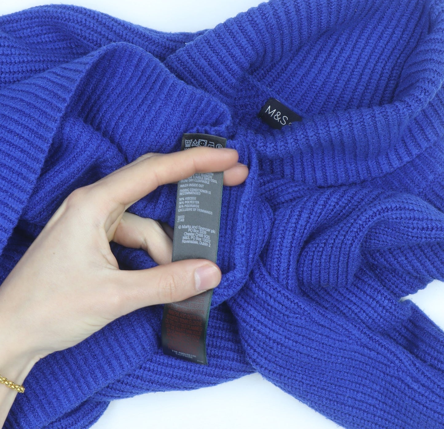 Marks and Spencer Women Blue Roll Neck Wool Blend Jumper Size S