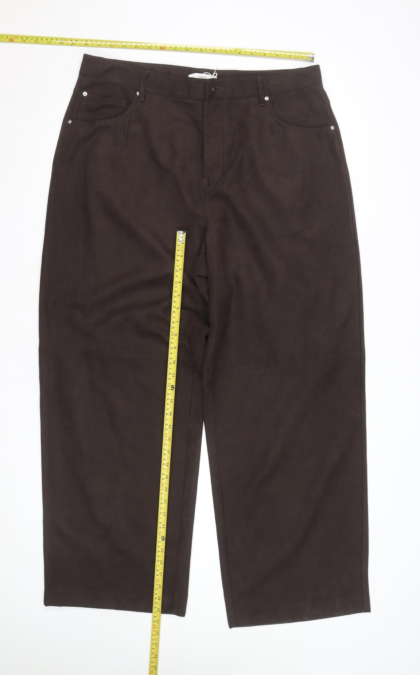 Marks and Spencer Women's Brown Cotton Stretch Trousers Size 14 Long