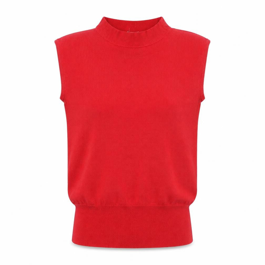 Michelle Stuart Women's Red Knit Sleeveless Mock Neck Wool Blend Top Size M