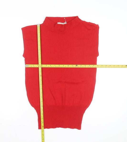 Michelle Stuart Women's Red Knit Sleeveless Mock Neck Wool Blend Top Size M