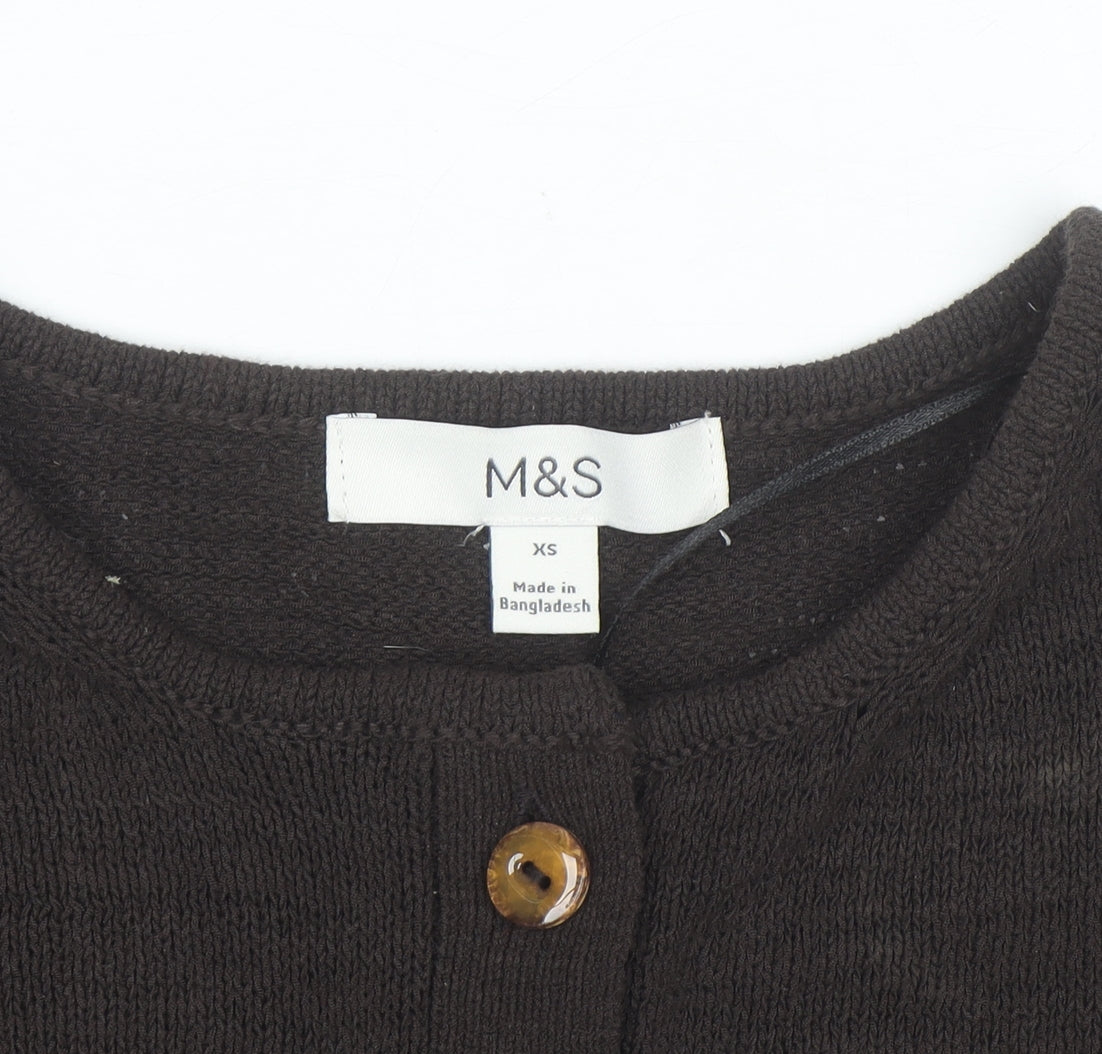 Marks and Spencer Womens Brown Wool Cardigan XS Crew Neck