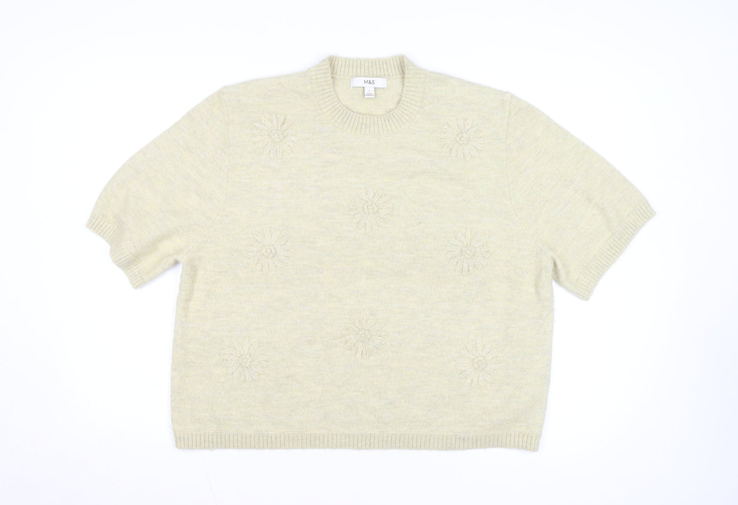 Marks and Spencer Women’s Beige Short Sleeve Wool Blend Jumper L