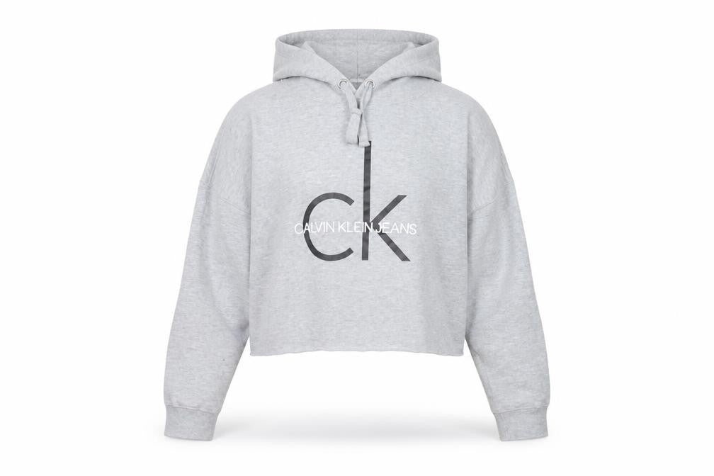 Calvin Klein Jeans Womens Grey Cropped Hoodie Size M