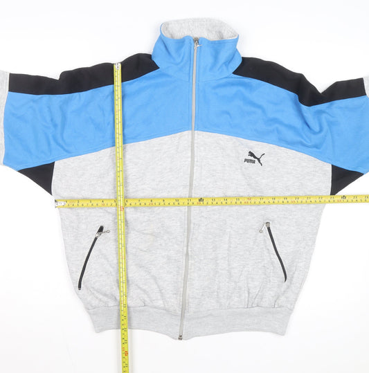 Puma Men's Grey Blue Track Jacket L Colourblock Full Zip Sportswear