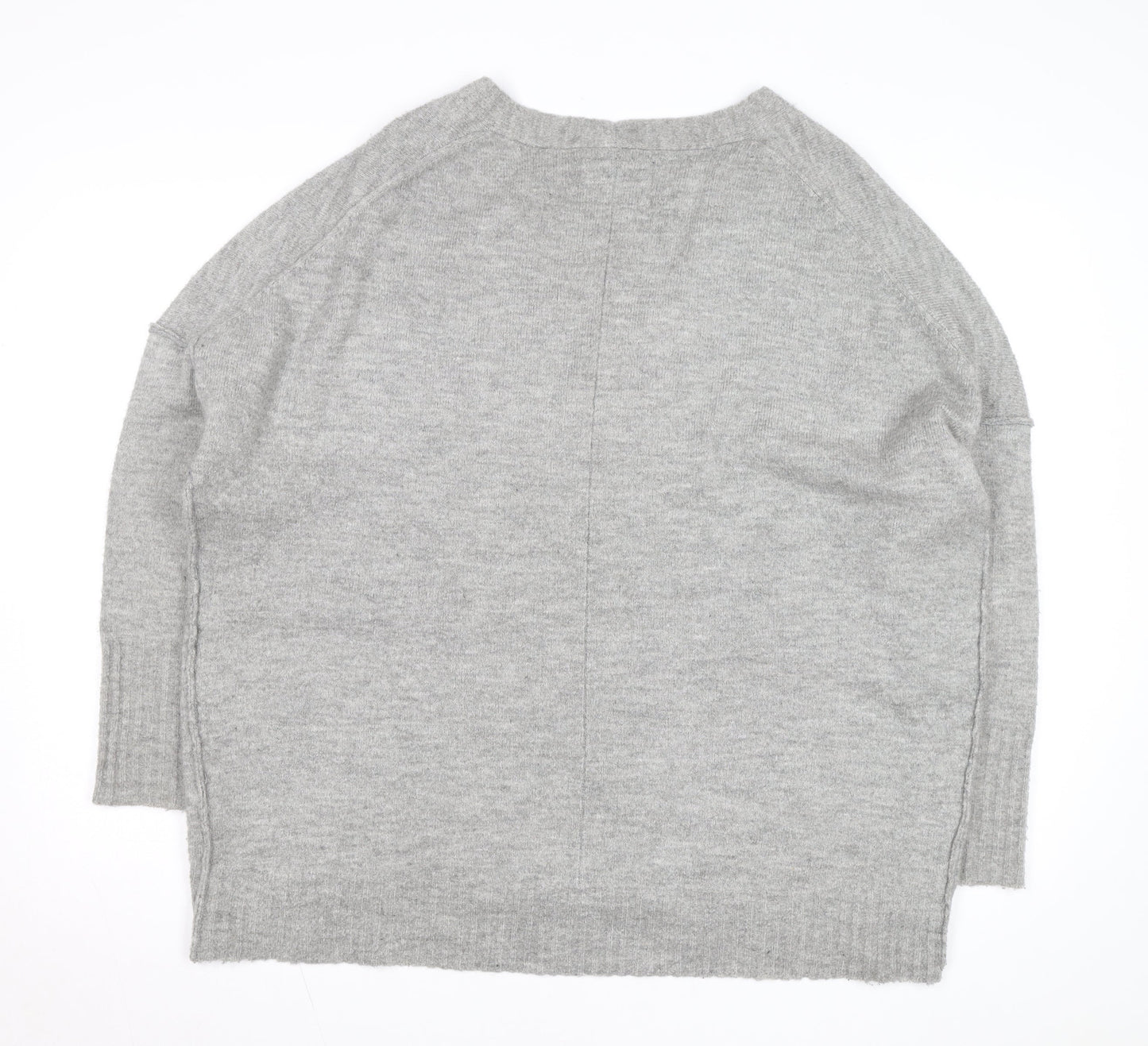 Superdry Women's Grey Wool Blend V-Neck Relaxed Fit Jumper L