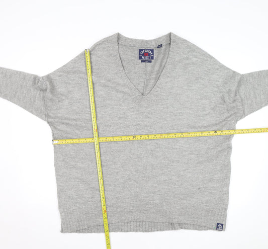 Superdry Women's Grey Wool Blend V-Neck Relaxed Fit Jumper L