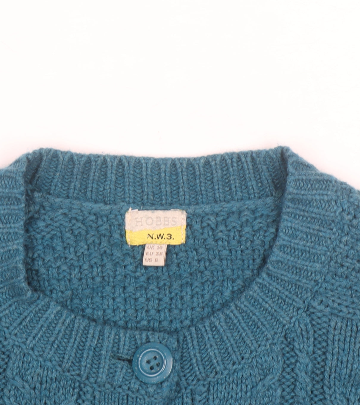 Hobbs Women Blue Cable-Knit Cotton Wool Cardigan UK 10