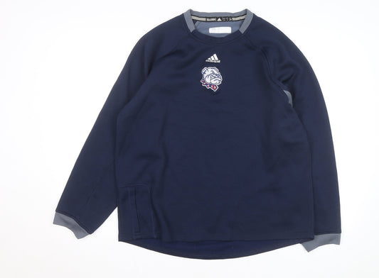 Adidas Mens Blue L Pullover Fleece Sweatshirt Embroidered Logo