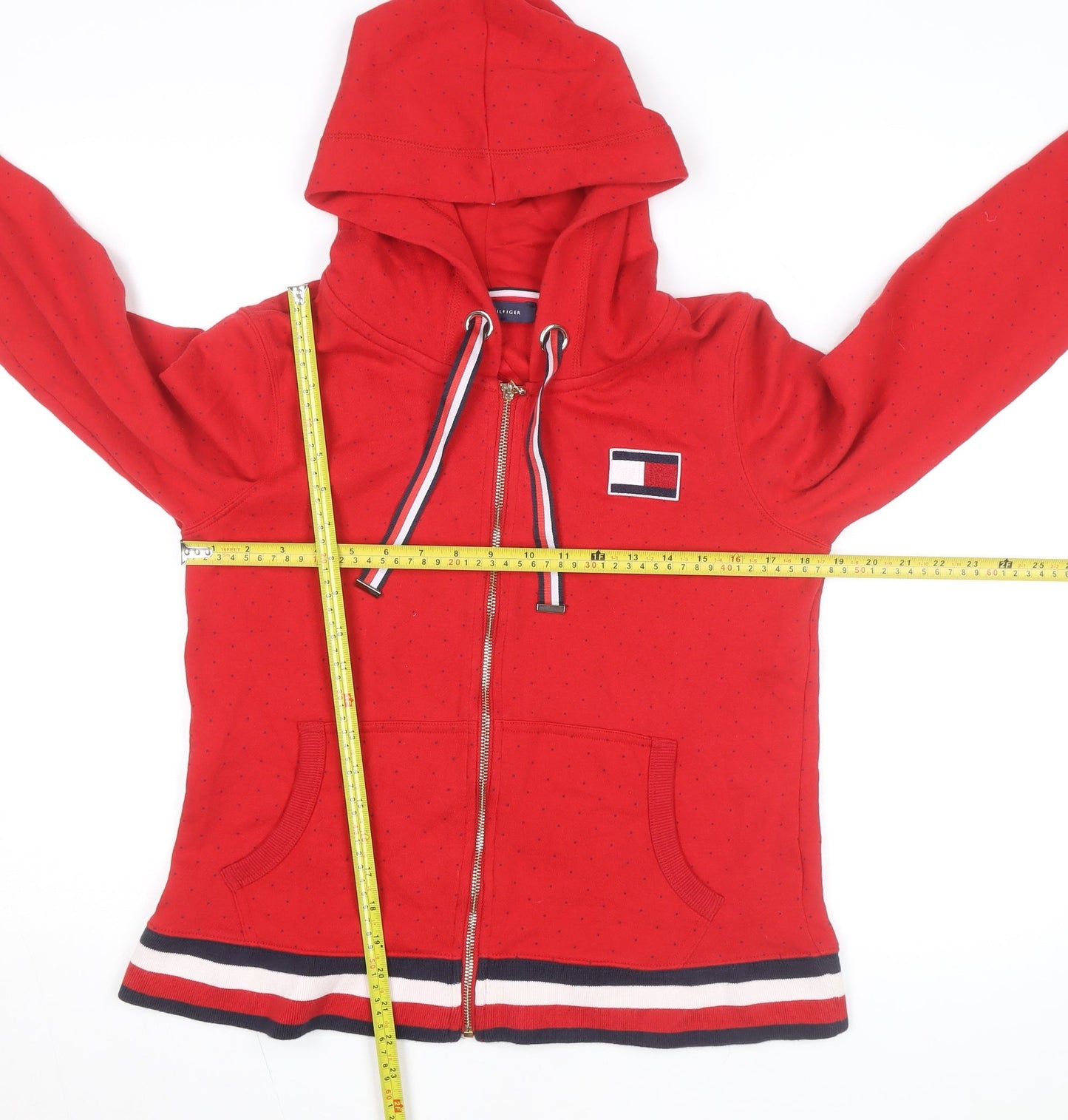 Tommy Hilfiger Girls Red Full Zip Hoodie L Logo Detail Cotton Blend