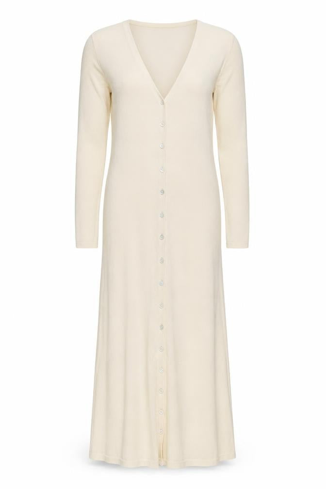PRETTYLITTLETHING Women Beige Long Sleeve Knit Button Dress Size S