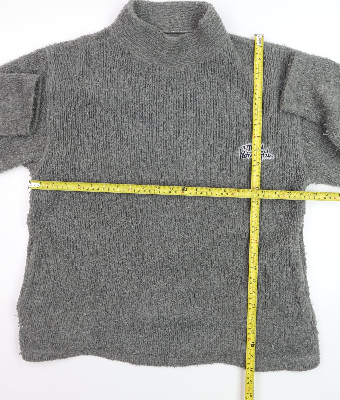 Weird Fish Men's Grey Roll Neck Wool Blend Jumper Size M
