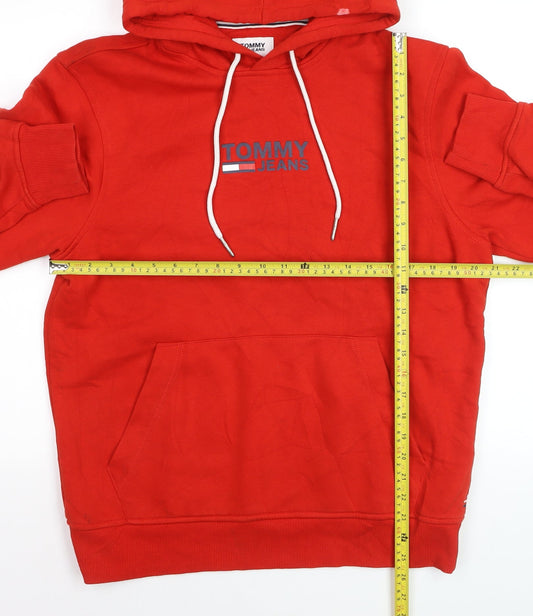 Tommy Jeans Men's Red Pullover Hoodie M Logo Graphic Cotton Blend