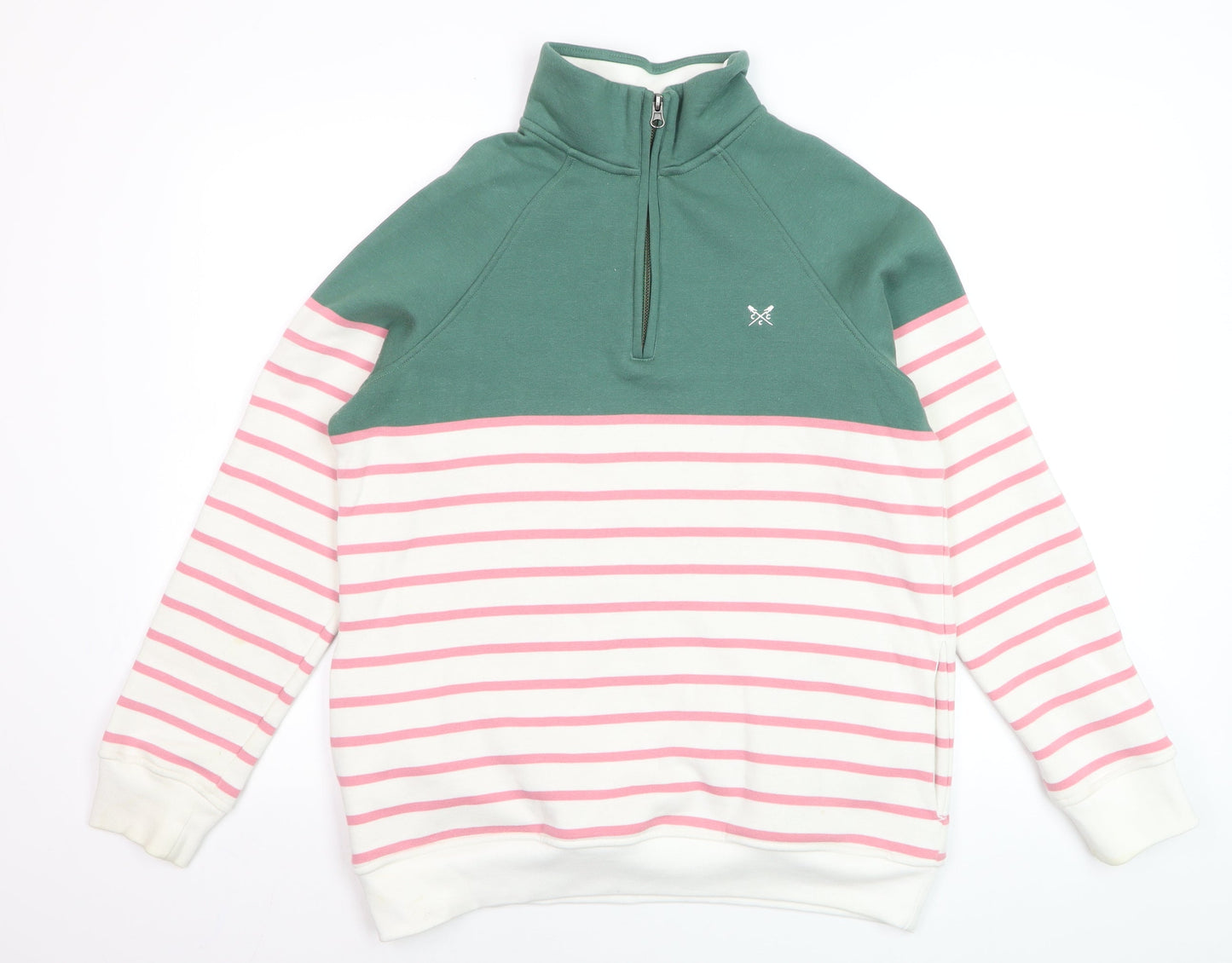 Crew Clothing Women’s Green & Pink Stripe 1/2 Zip Sweatshirt Size 14