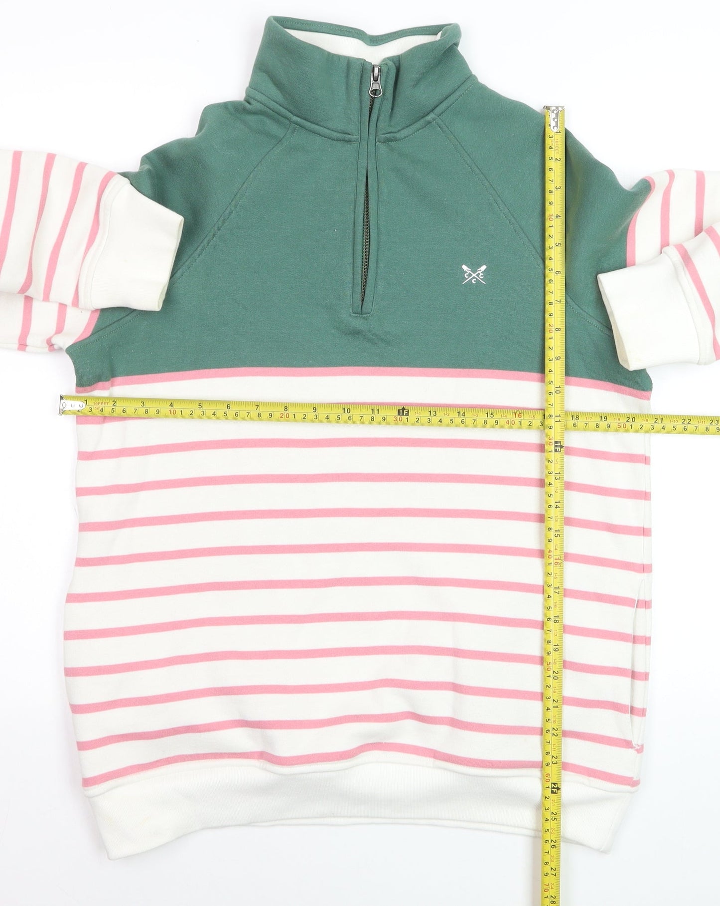 Crew Clothing Women’s Green & Pink Stripe 1/2 Zip Sweatshirt Size 14
