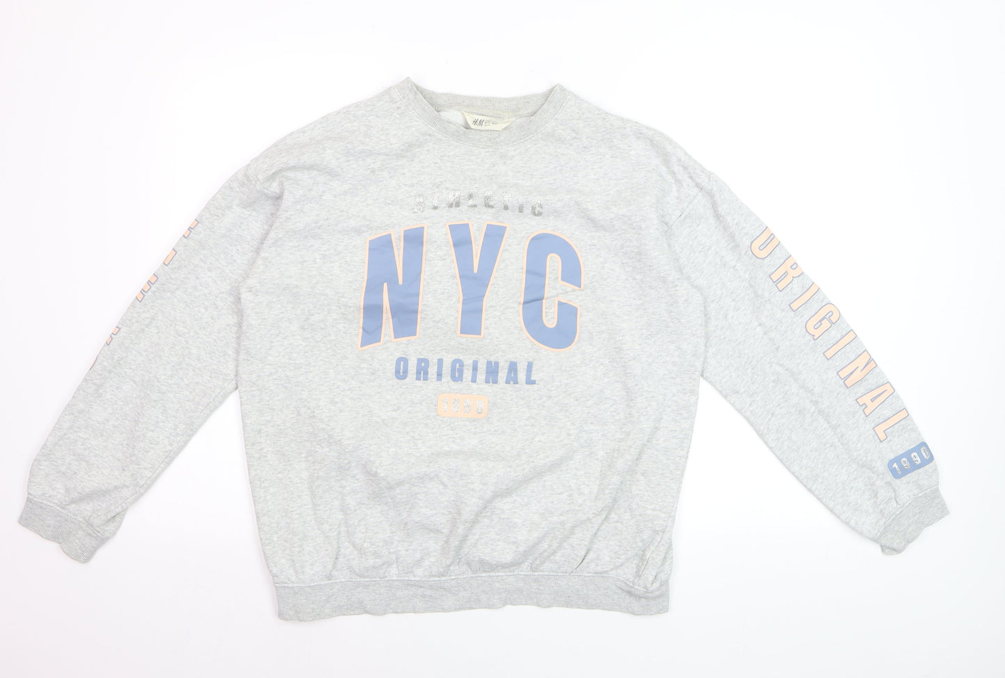 H&M Womens Grey Long Sleeve Crew Neck NYC Graphic Sweatshirt Size 14Y+