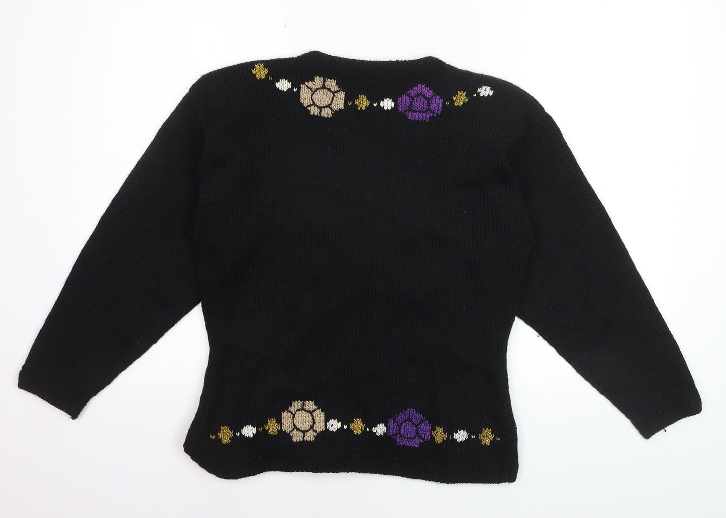Barry Bricken Women's Black Medium Wool Embroidered Cardigan