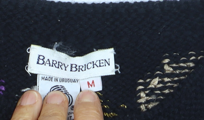Barry Bricken Women's Black Medium Wool Embroidered Cardigan