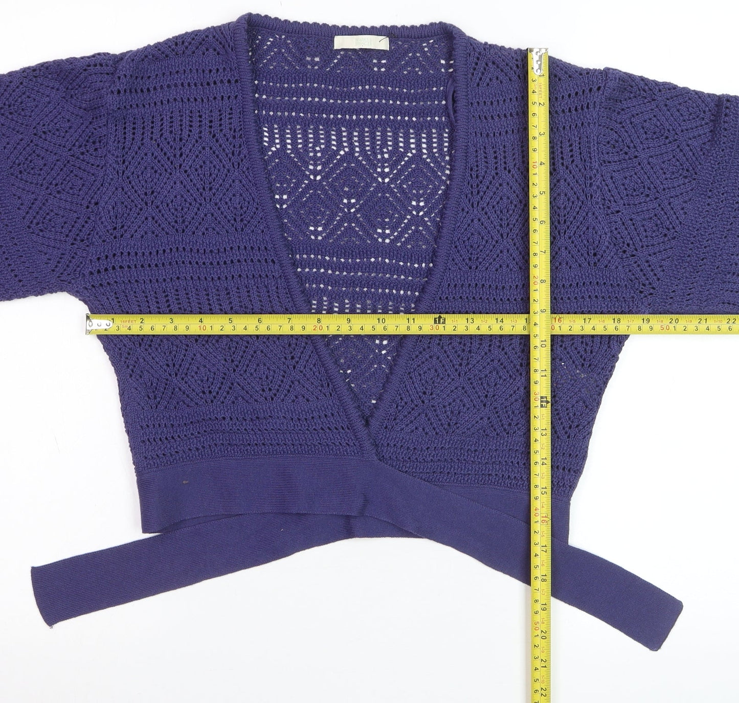 Marks and Spencer Women Blue Crochet Wrap Jumper Size 14