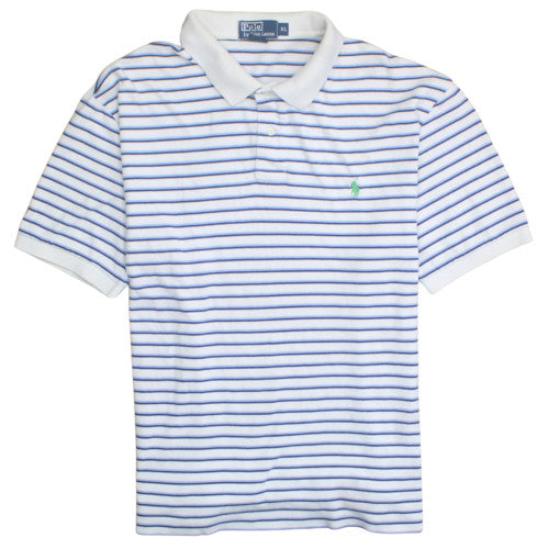 Ralph Lauren Men's White Blue Striped Polo Shirt XL