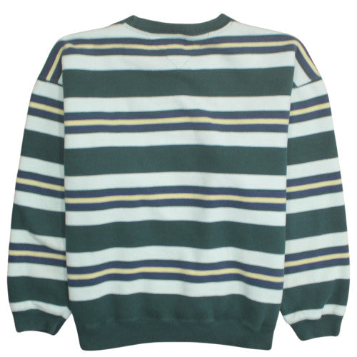 Tommy Hilfiger Men's Green Striped Crew Neck Sweatshirt M Classic Retro