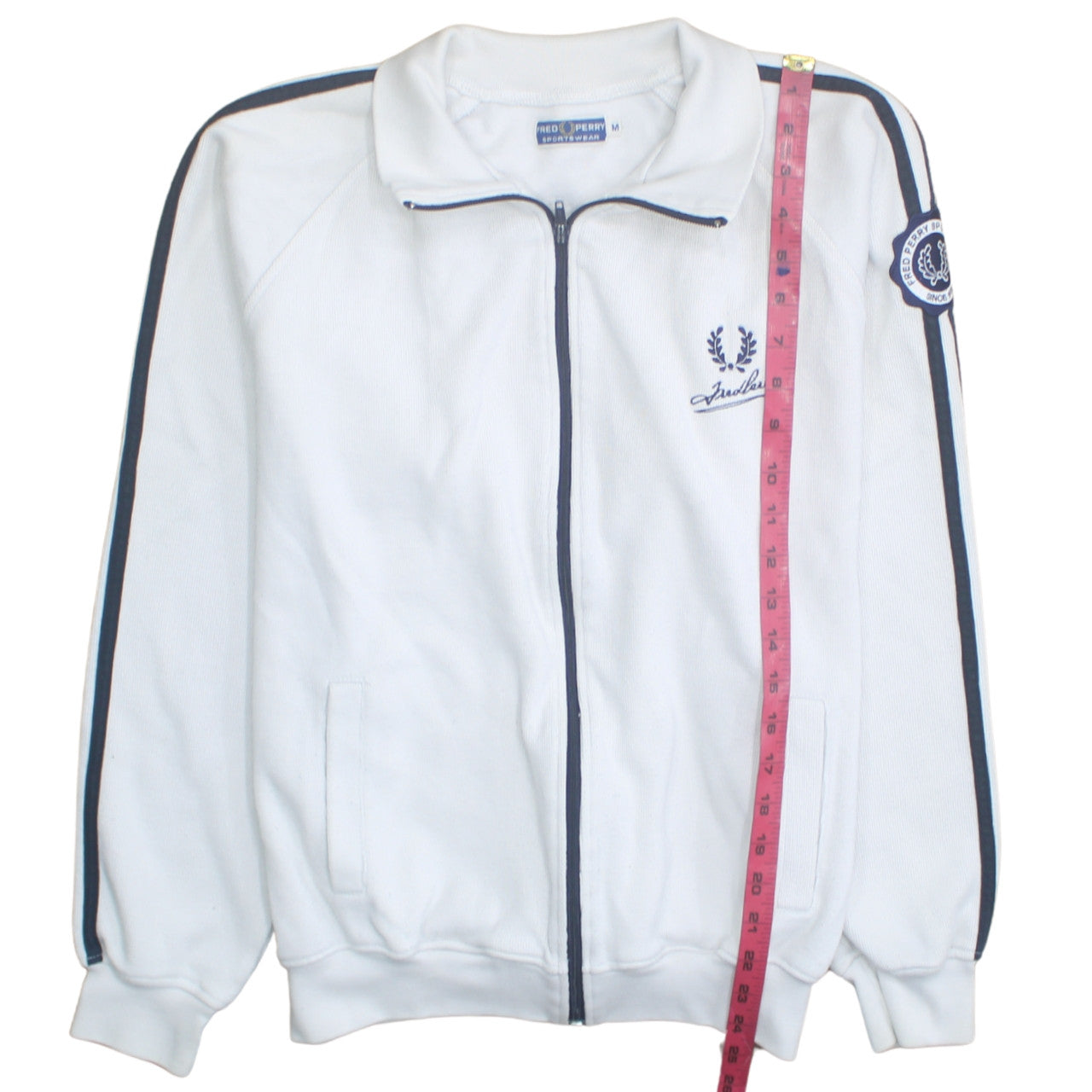 Fred Perry Mens White Track Jacket M Sportswear Full Zip Retro Style